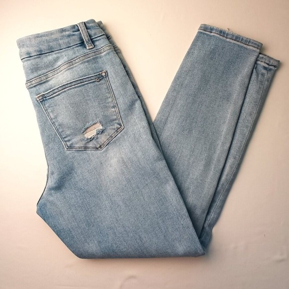 Mica Denim Jeans Size 30/10 High Rise Tapered Leg Light Wash Distressed - Picture 1 of 10